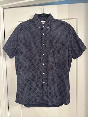 Taylor Stitch Navy Diamond-Print Short Sleeve Button-Down Shirt